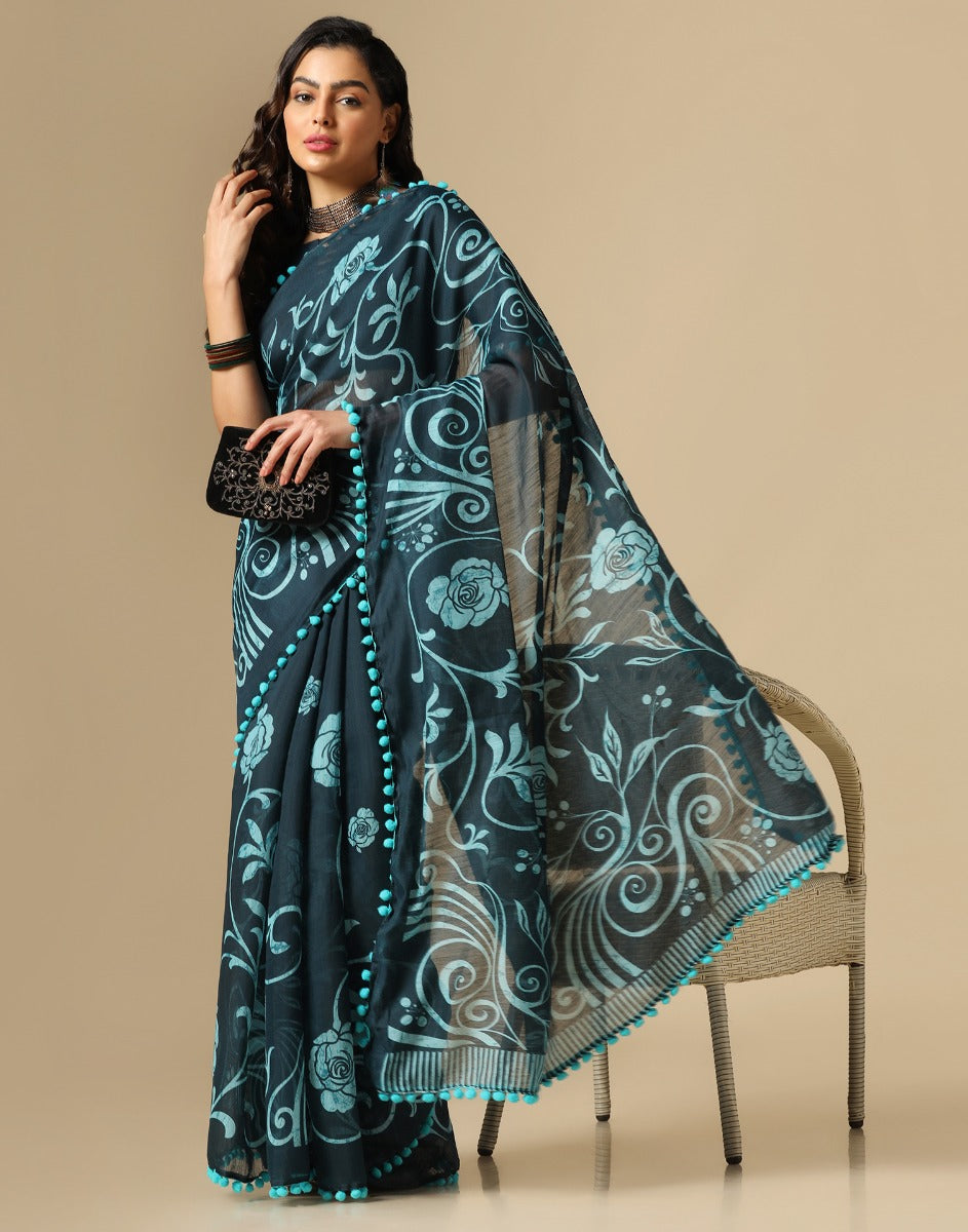 Teal Green Cotton Saree | Leemboodi