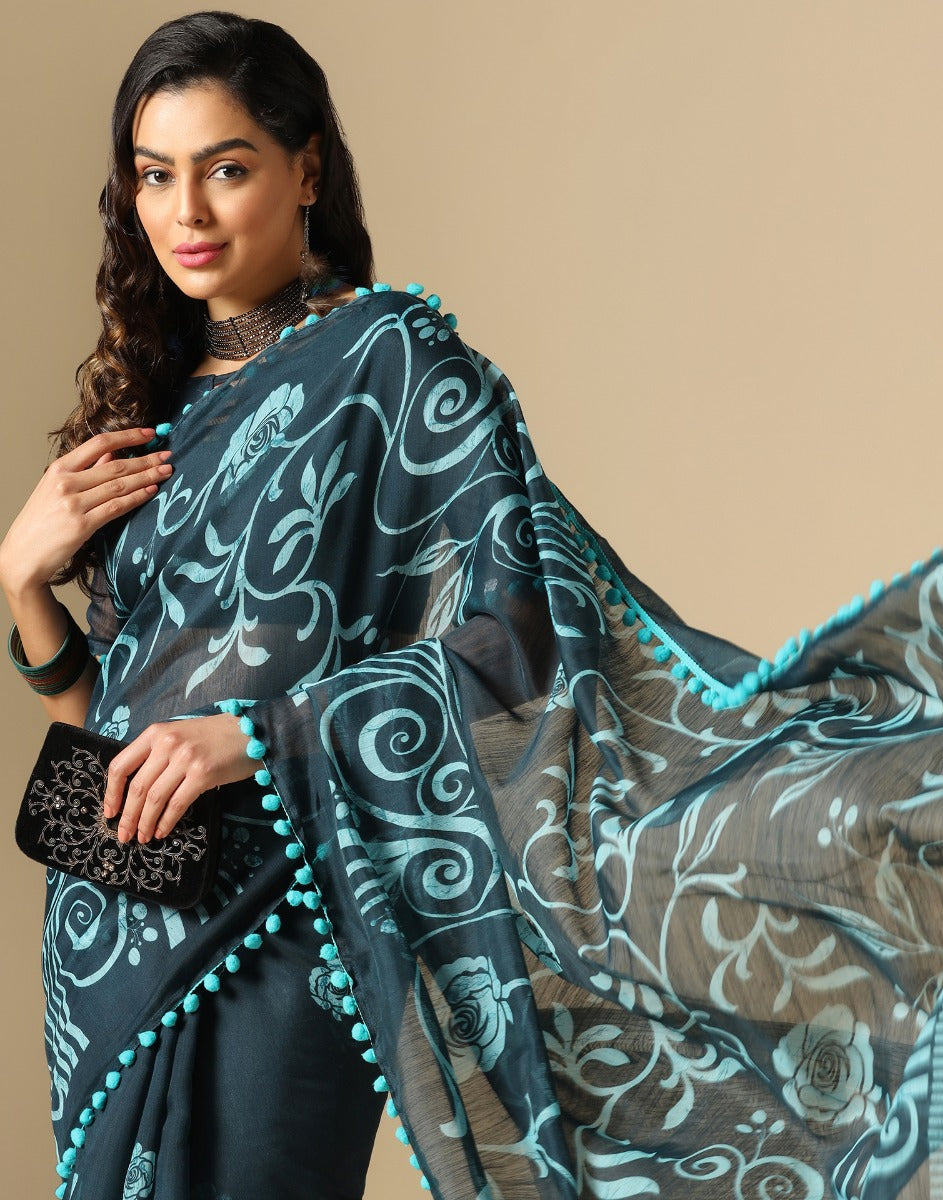 Teal Green Cotton Saree | Leemboodi