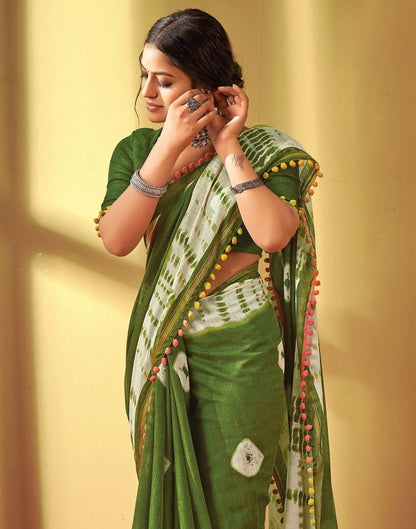 Olive Green Cotton Saree | Sudathi