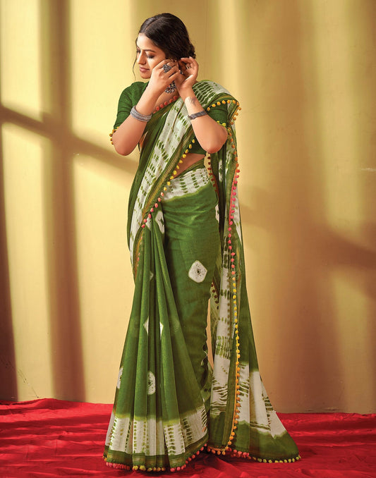 Olive Green Cotton Saree | Sudathi