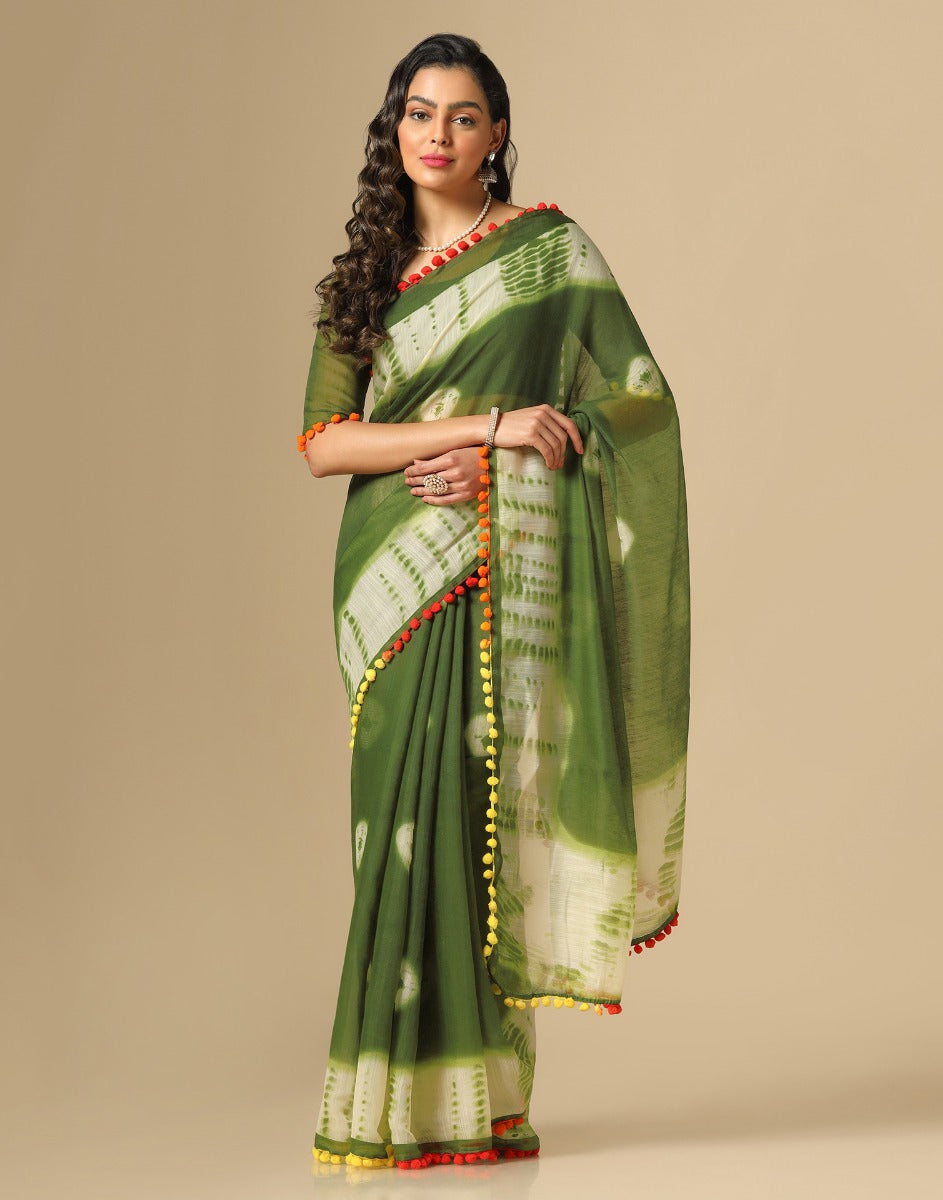 Olive Green Cotton Saree | Sudathi