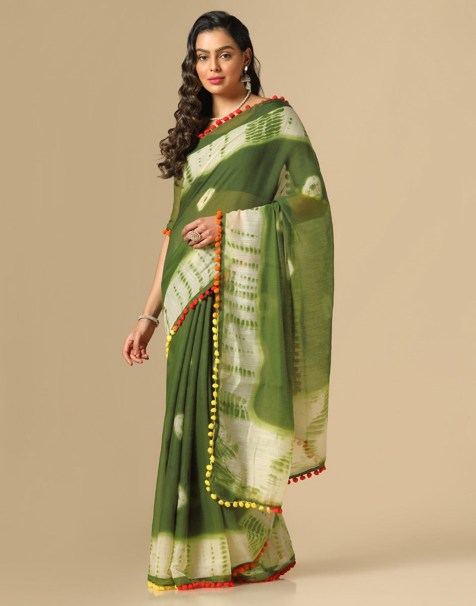 Olive Green Cotton Saree | Sudathi
