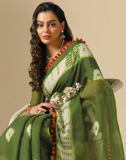 Olive Green Cotton Saree | Sudathi