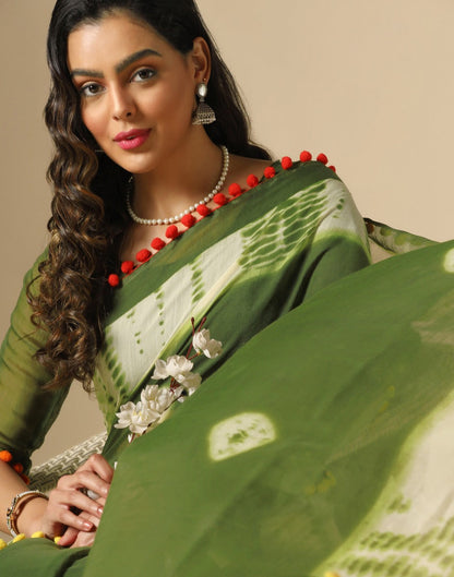 Olive Green Cotton Saree | Sudathi