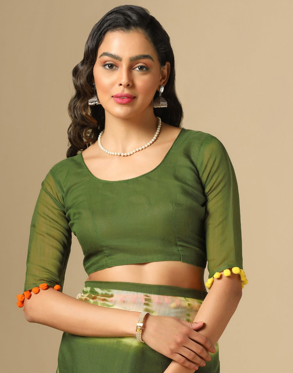Olive Green Cotton Saree | Sudathi
