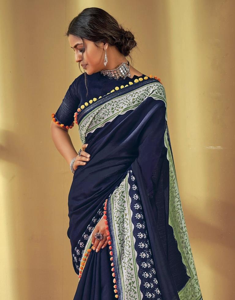 Dark Blue Cotton Saree | Leemboodi