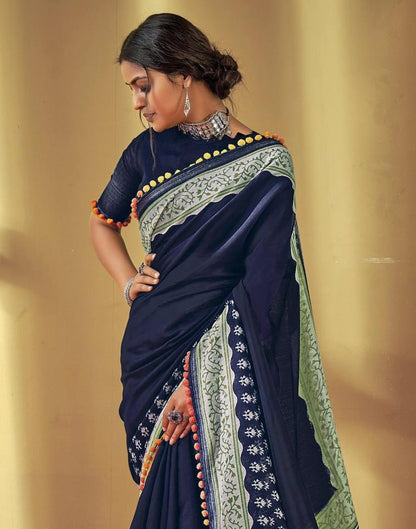 Dark Blue Cotton Saree | Leemboodi