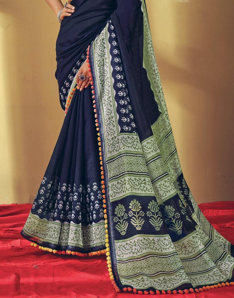 Dark Blue Cotton Saree | Leemboodi