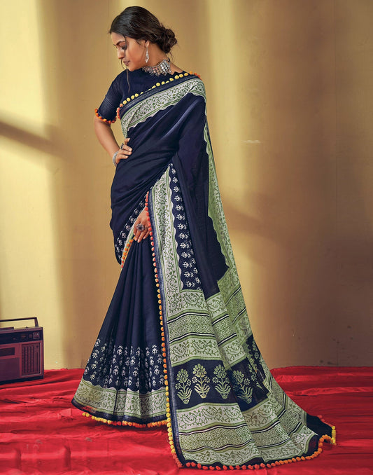 Dark Blue Cotton Saree | Leemboodi