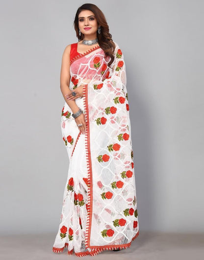 White Embroidered Saree | Sudathi