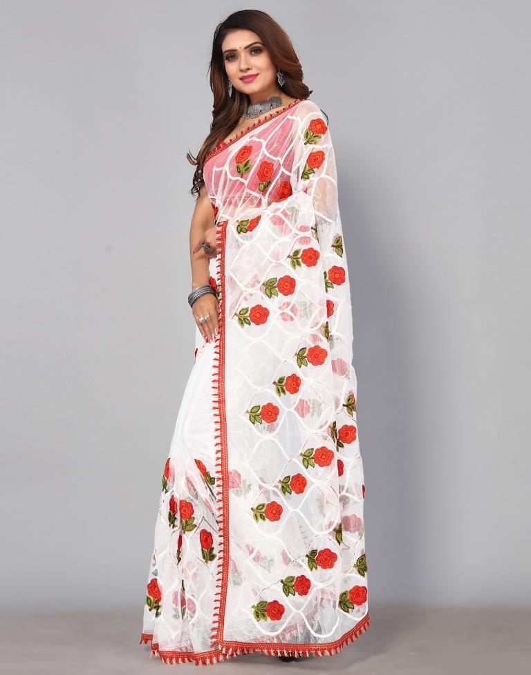White Embroidered Saree | Sudathi