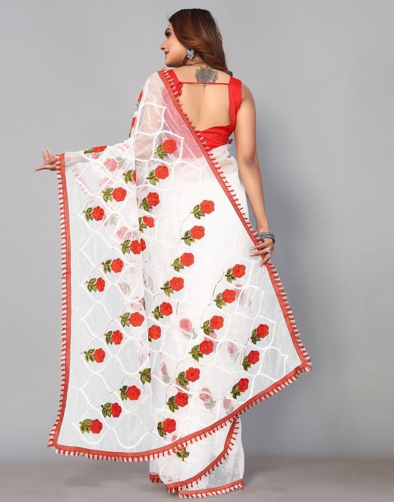 White Embroidered Saree | Sudathi
