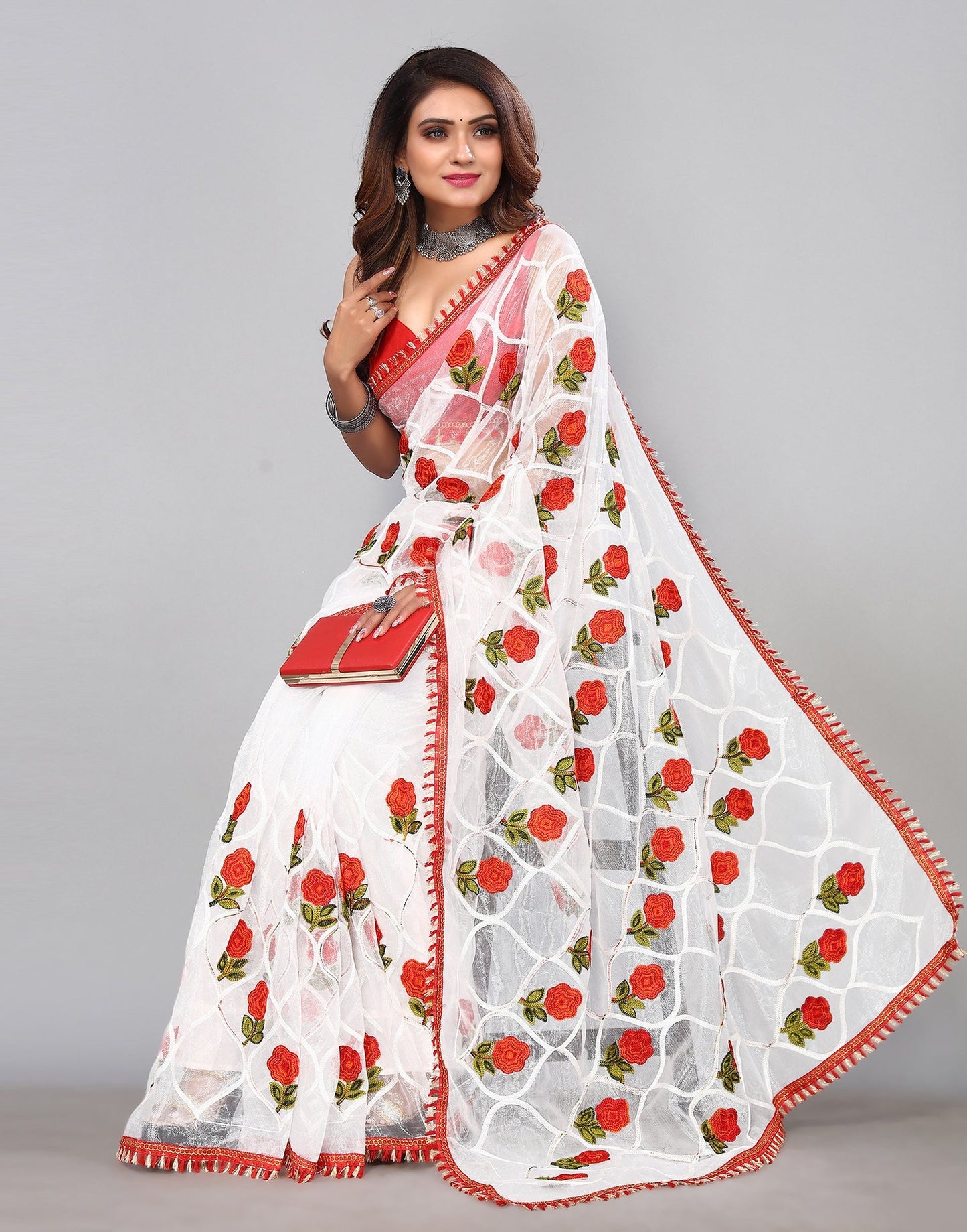 White Embroidered Saree | Sudathi
