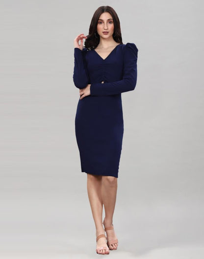 Navy Blue Ribbed bodycon dress | Sudathi