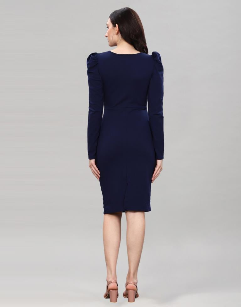 Navy Blue Ribbed bodycon dress | Sudathi