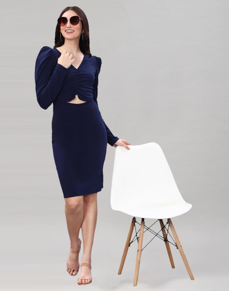 Navy Blue Ribbed bodycon dress | Sudathi
