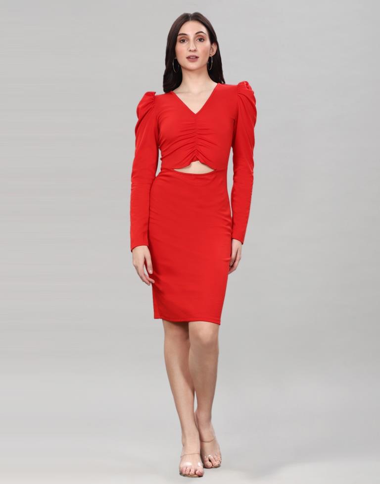 Red Ribbed bodycon dress | Sudathi