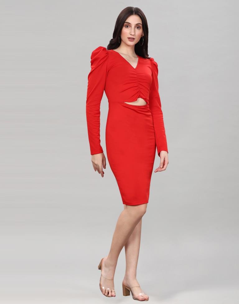Red Ribbed bodycon dress | Sudathi