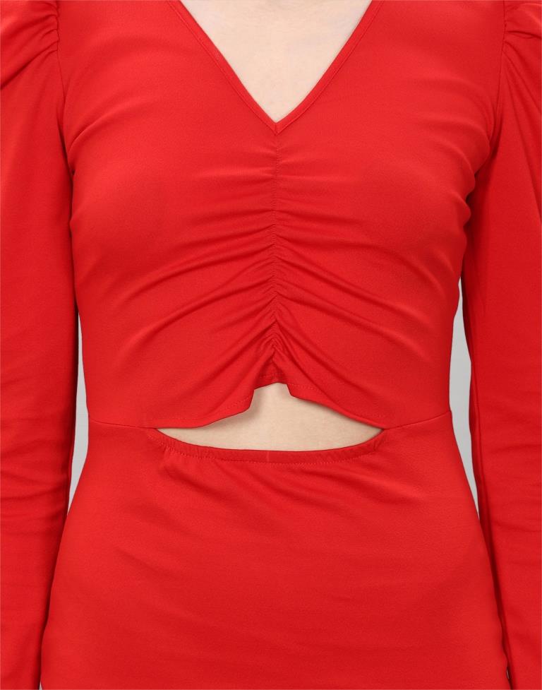 Red Ribbed bodycon dress | Sudathi