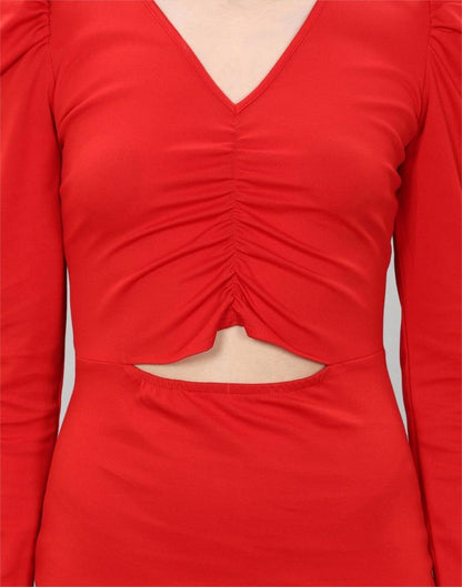 Red Ribbed bodycon dress | Sudathi