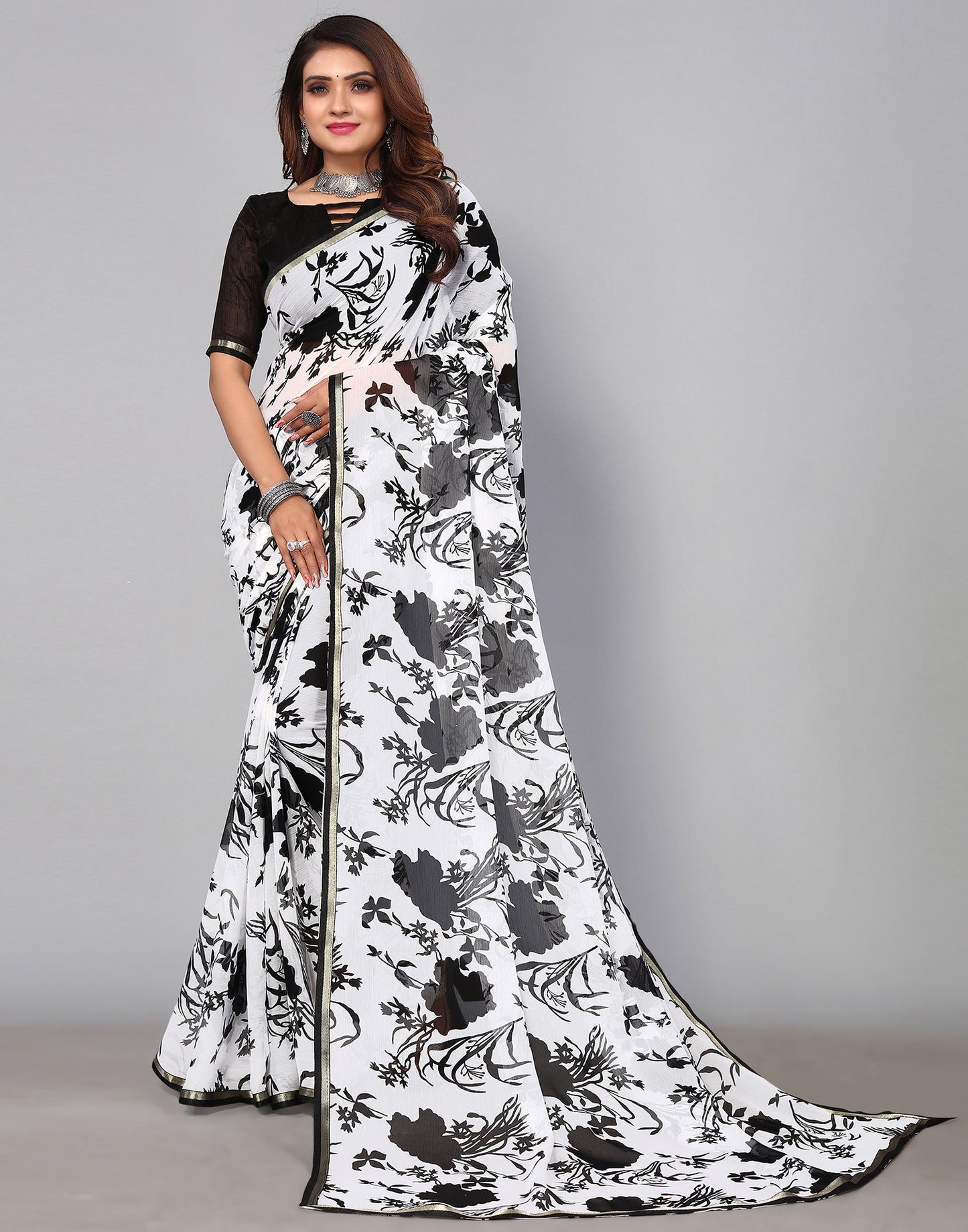 White Chiffon Saree | Sudathi