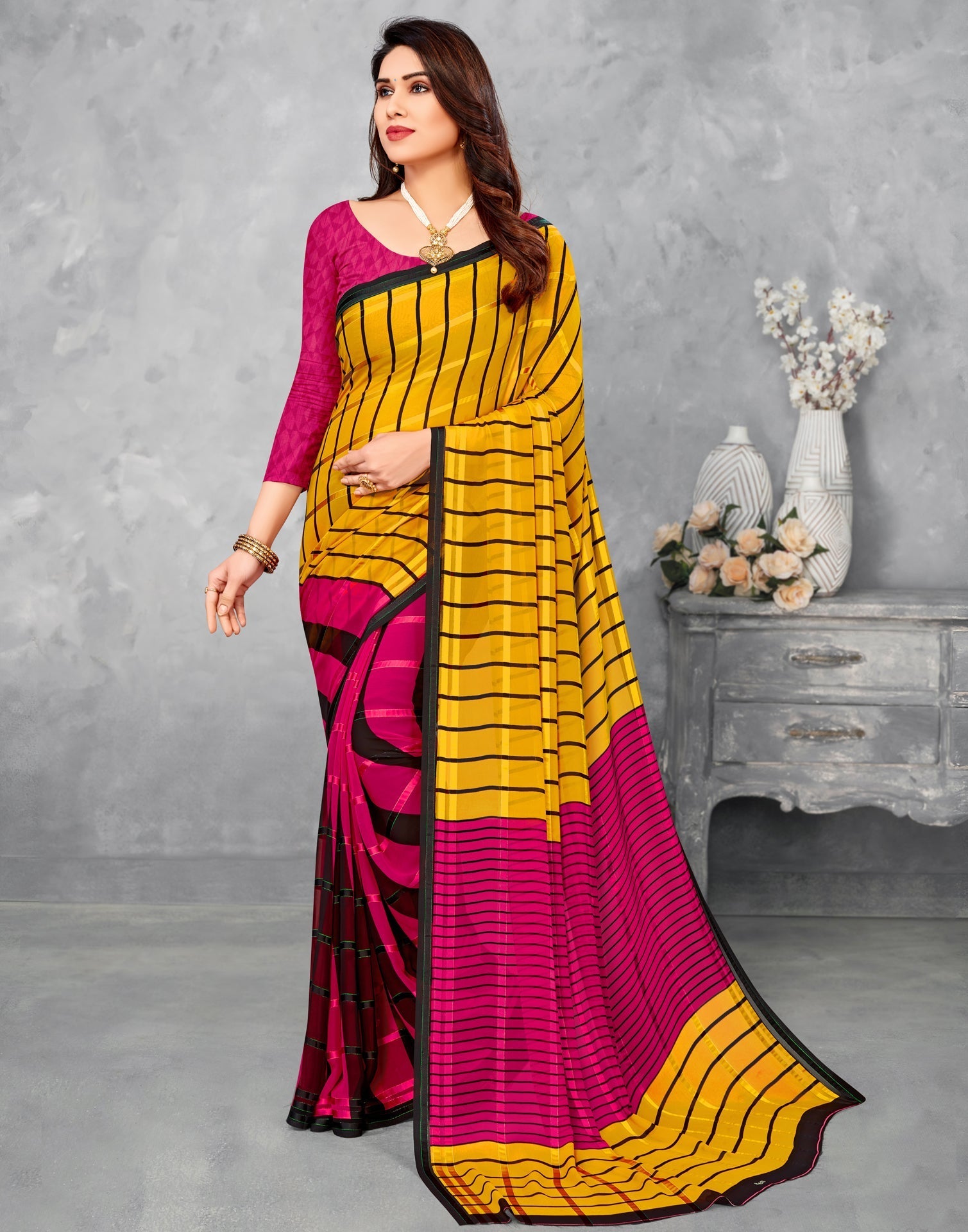 Mustard Yellow Georgette Saree | Sudathi