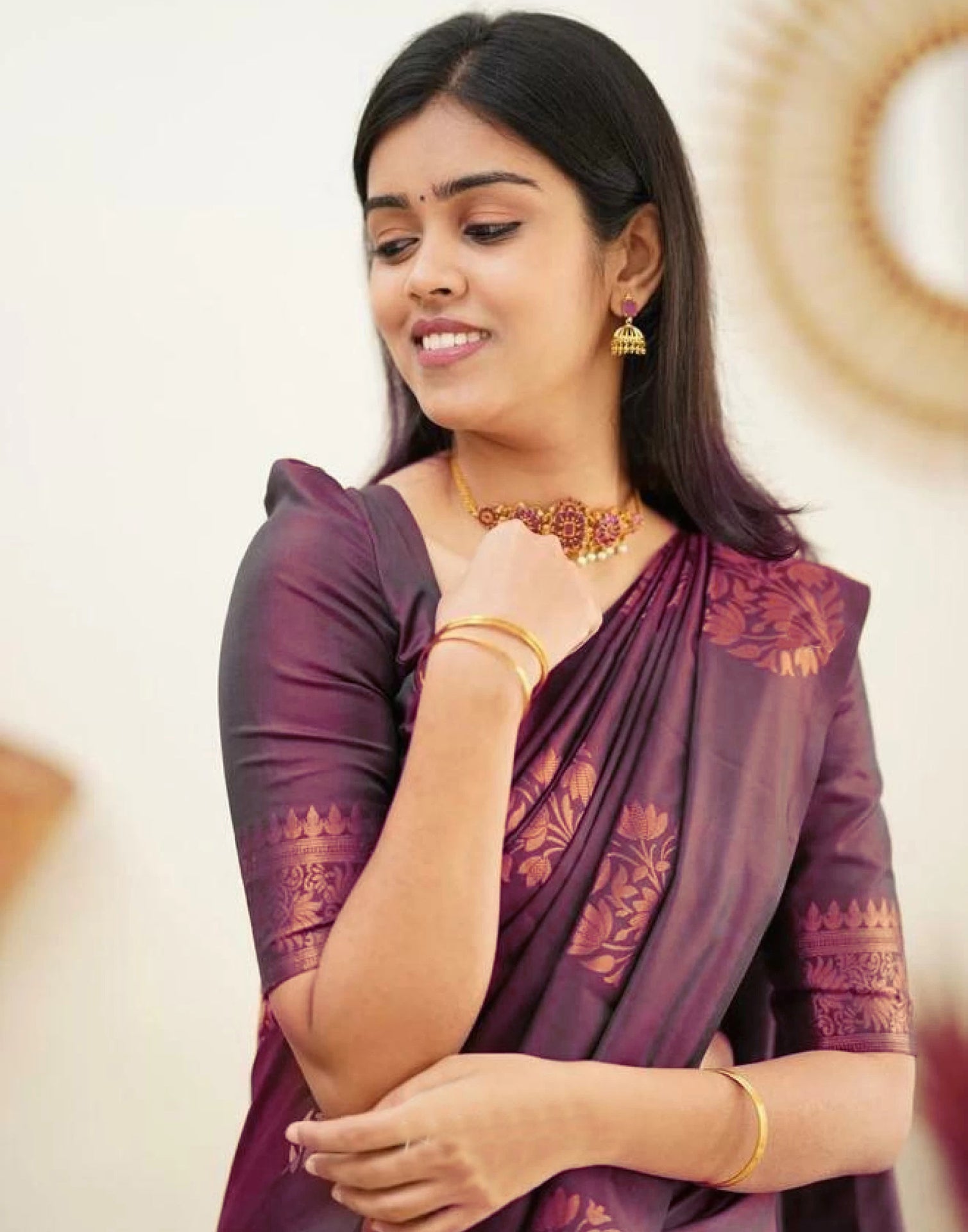 Wine Banarasi Silk Saree | Sudathi