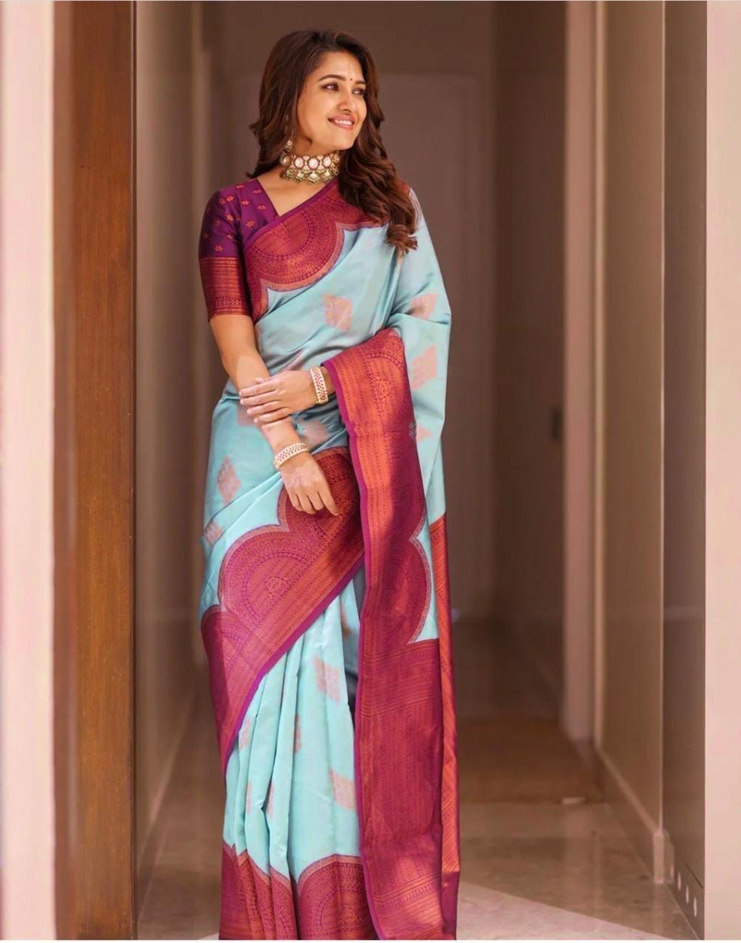 Sea Blue Silk Saree | Sudathi