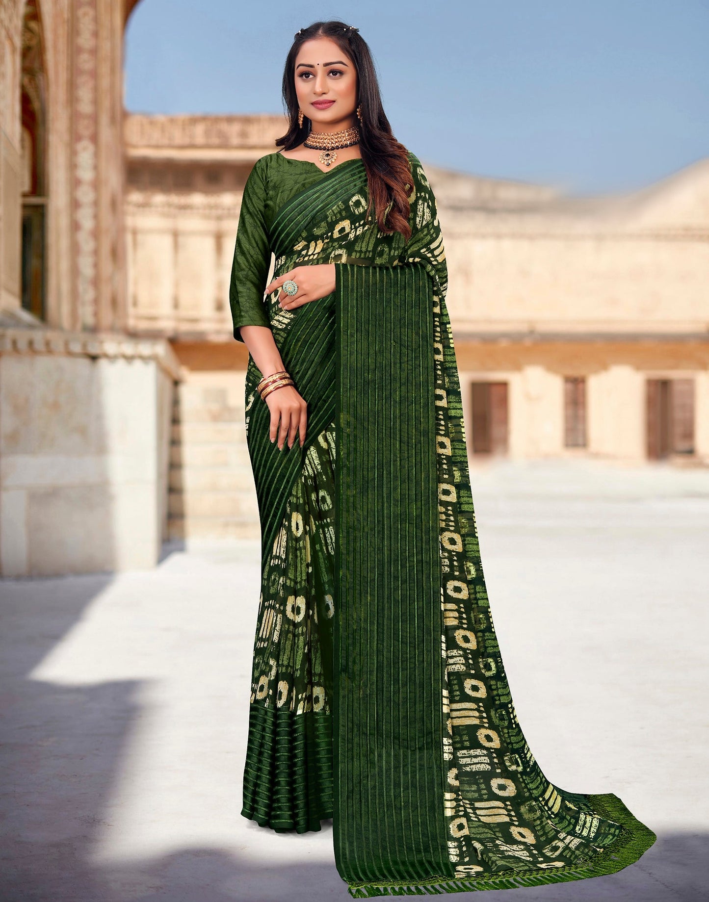 Green Georgette Saree | Leemboodi