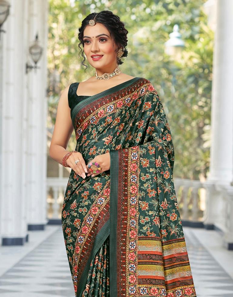 Dark Green Printed Saree | Leemboodi