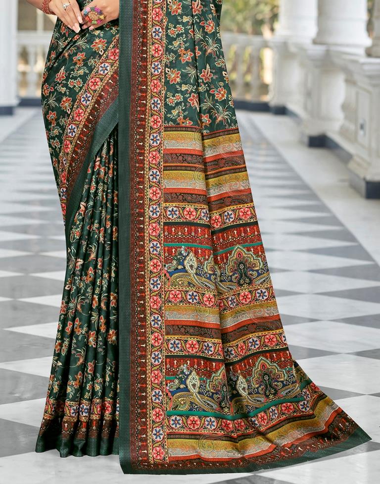Dark Green Printed Saree | Leemboodi