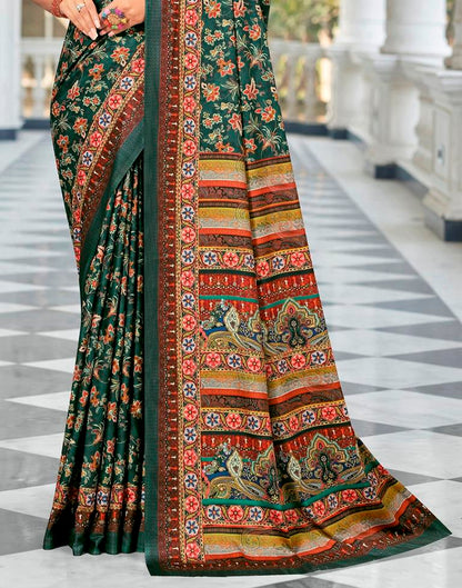 Dark Green Printed Saree | Leemboodi