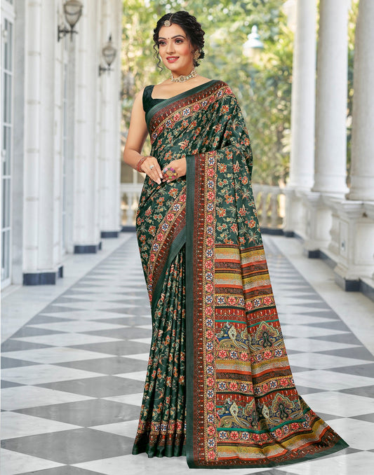 Dark Green Printed Saree | Leemboodi