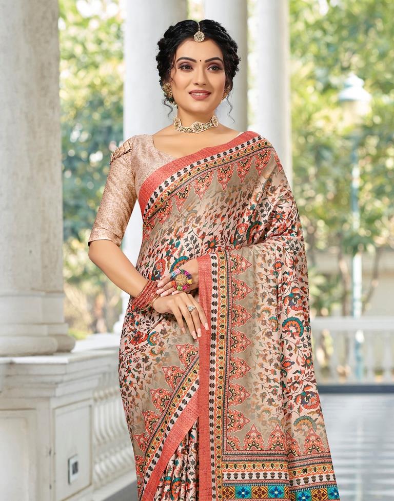 Peach Printed Saree | Leemboodi