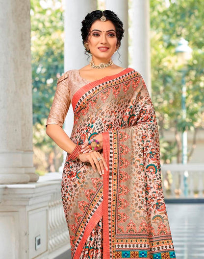 Peach Printed Saree | Leemboodi