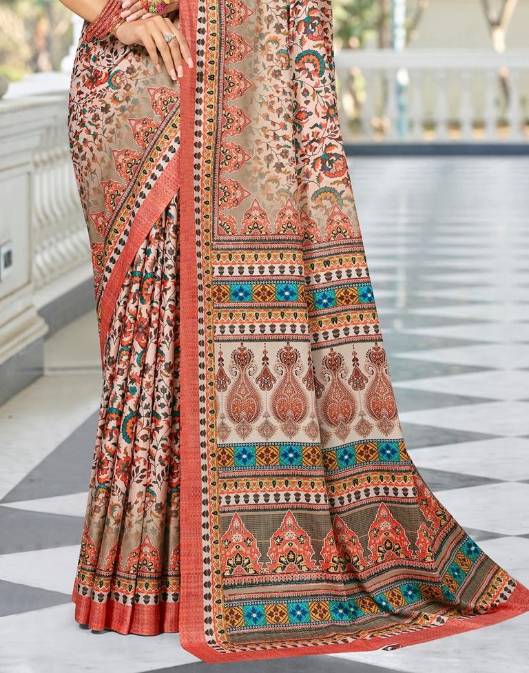 Peach Printed Saree | Leemboodi