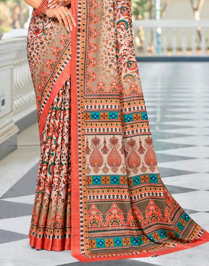 Peach Printed Saree | Leemboodi