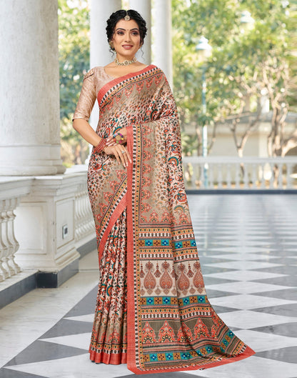 Peach Printed Saree | Leemboodi