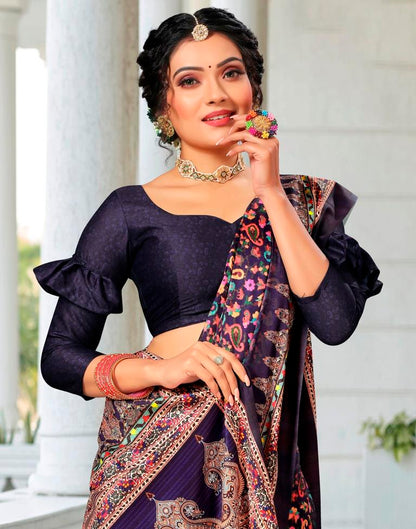 Navy Blue Printed Saree | Leemboodi