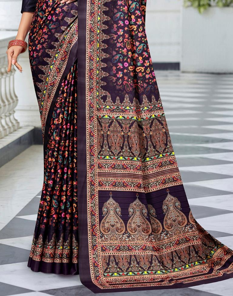Navy Blue Printed Saree | Leemboodi