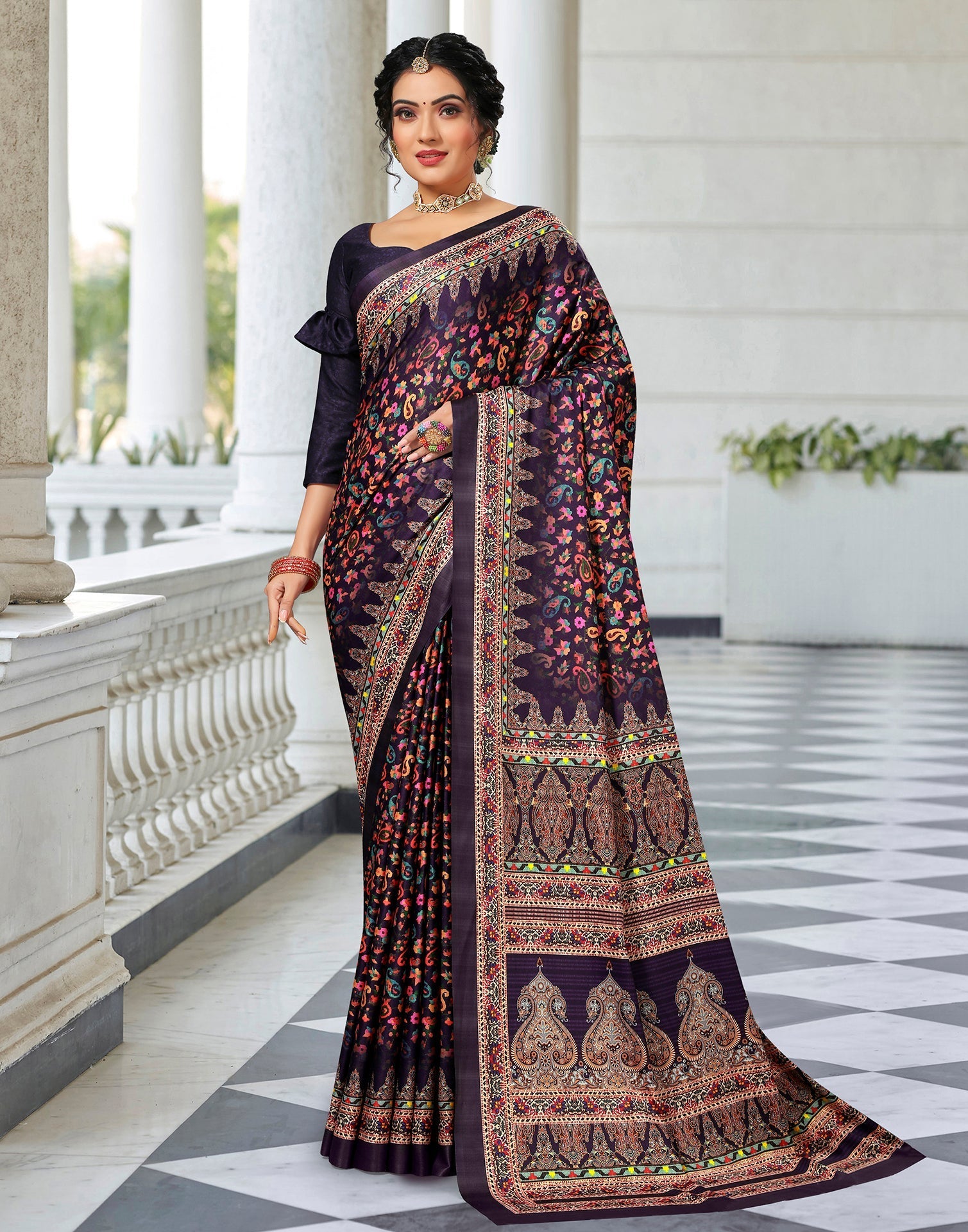 Navy Blue Printed Saree | Leemboodi