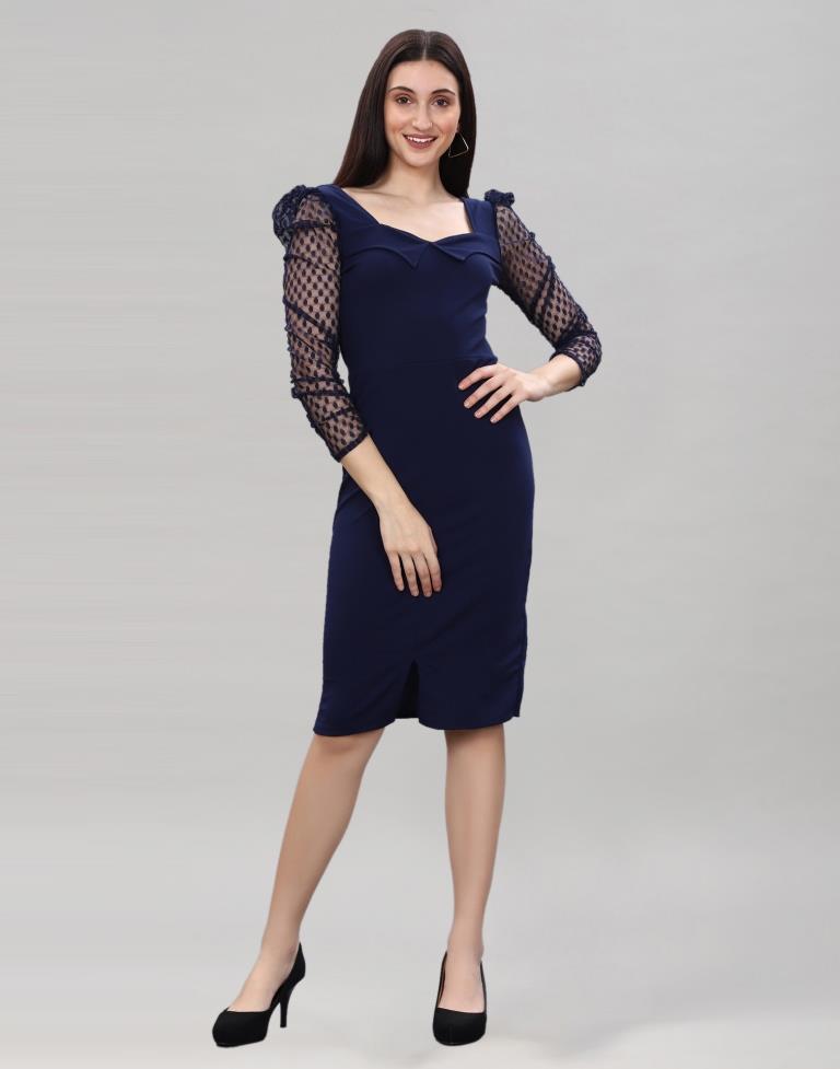 Navy Blue Coloured Lycra Knitted bodycon dress | Sudathi