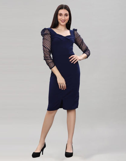 Navy Blue Coloured Lycra Knitted bodycon dress | Sudathi