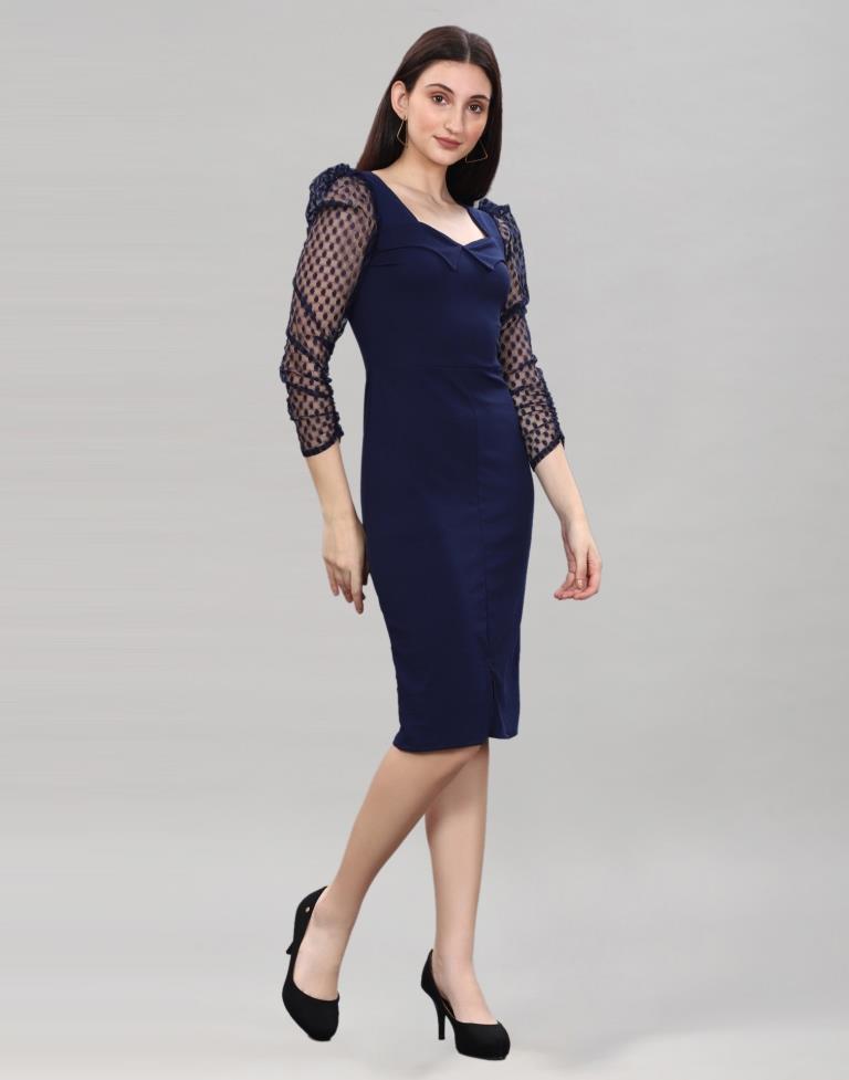 Navy Blue Coloured Lycra Knitted bodycon dress | Sudathi
