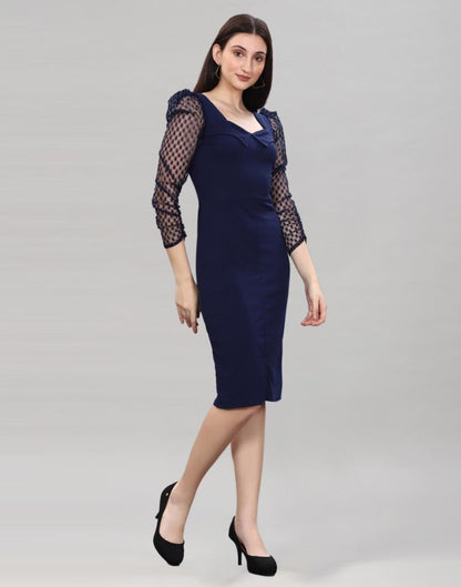 Navy Blue Coloured Lycra Knitted bodycon dress | Sudathi