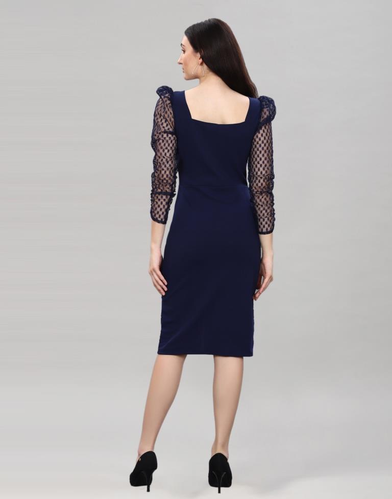 Navy Blue Coloured Lycra Knitted bodycon dress | Sudathi