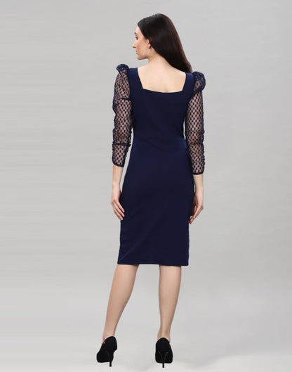 Navy Blue Coloured Lycra Knitted bodycon dress | Sudathi