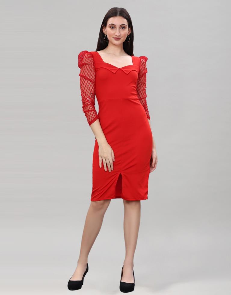 Red Coloured Lycra Knitted bodycon dress | Sudathi