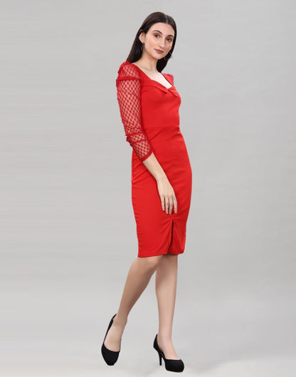 Red Coloured Lycra Knitted bodycon dress | Sudathi