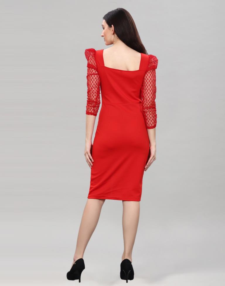 Red Coloured Lycra Knitted bodycon dress | Sudathi